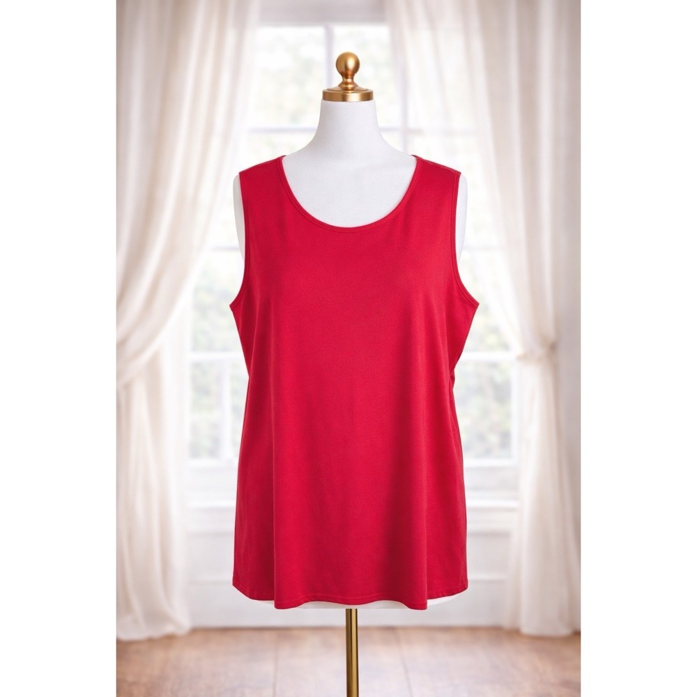 J Jill Pima Stretch‎ Knit Tank Sleeveless Top Popover Orange Red Casual Size 3x